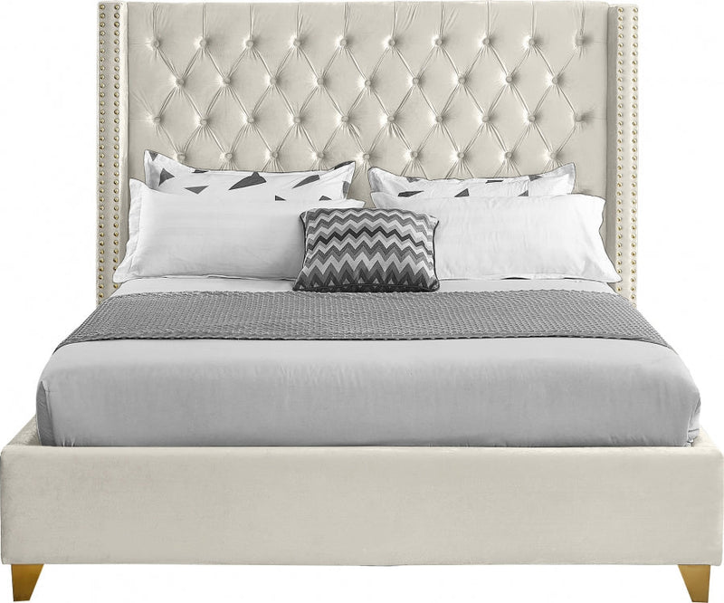 Barolo Velvet Queen Bed Cream - Gate FurnitureQueen Bed