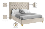 Barolo Velvet Queen Bed Cream - Gate FurnitureQueen Bed