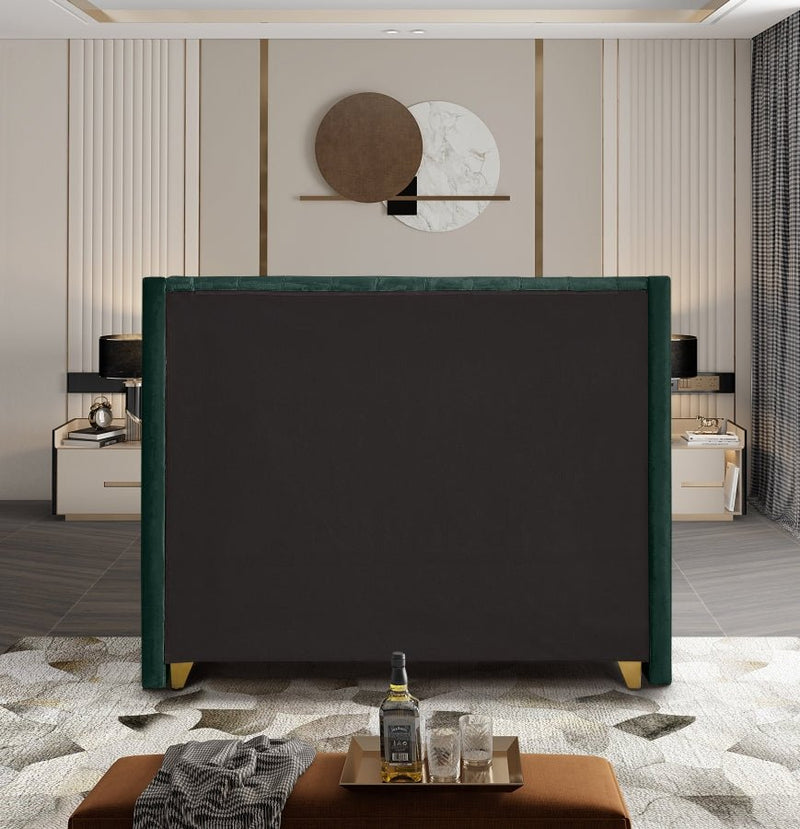 Barolo Velvet Queen Bed Green - Gate FurnitureQueen Bed