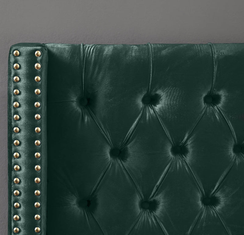 Barolo Velvet Queen Bed Green - Gate FurnitureQueen Bed