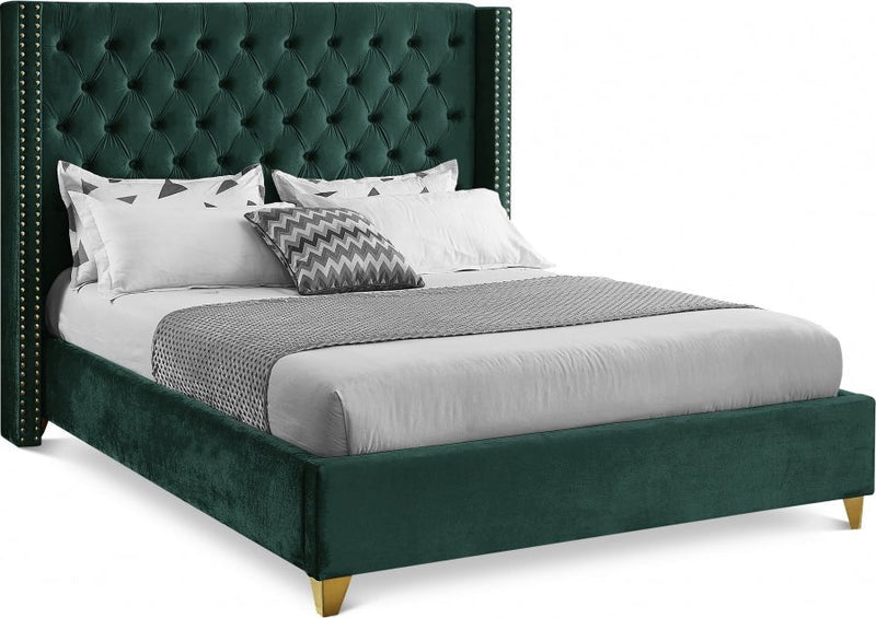 Barolo Velvet Queen Bed Green - Gate FurnitureQueen Bed