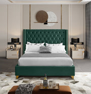 Barolo Velvet Queen Bed Green - Gate FurnitureQueen Bed