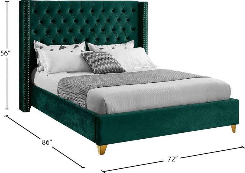 Barolo Velvet Queen Bed Green - Gate FurnitureQueen Bed