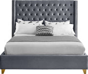 Barolo Velvet Queen Bed Grey - Gate FurnitureQueen Bed