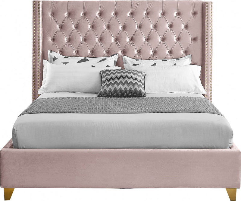 Barolo Velvet Queen Bed Pink - Gate FurnitureQueen Bed