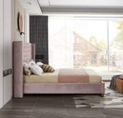 Barolo Velvet Queen Bed Pink - Gate FurnitureQueen Bed