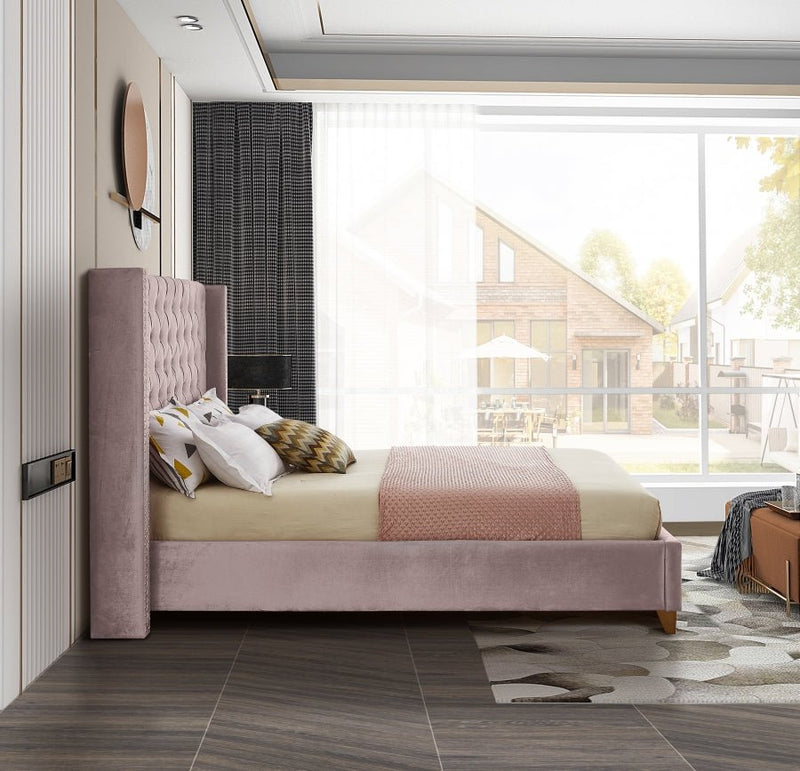 Barolo Velvet Queen Bed Pink - Gate FurnitureQueen Bed