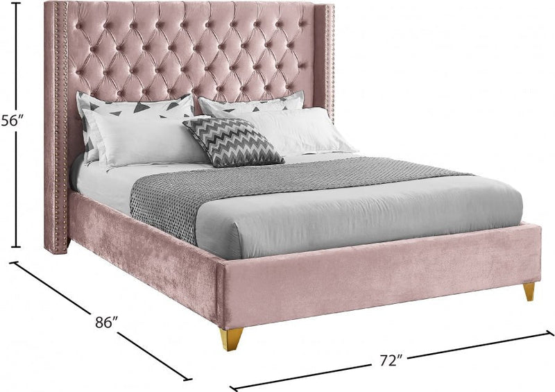 Barolo Velvet Queen Bed Pink - Gate FurnitureQueen Bed