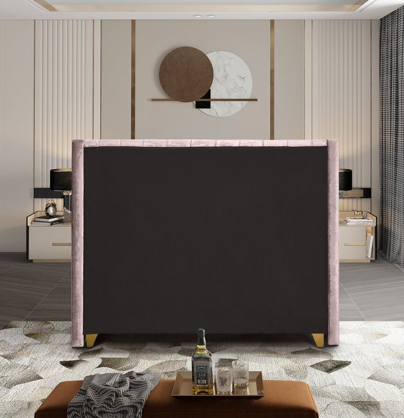 Barolo Velvet Queen Bed Pink - Gate FurnitureQueen Bed