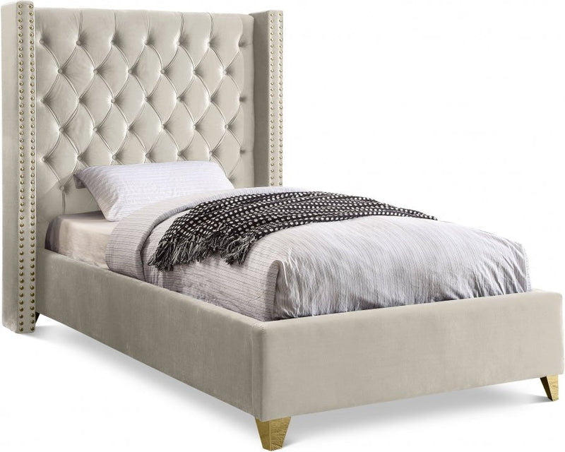 Barolo Velvet Twin Bed Cream - Gate FurnitureTwin Bed