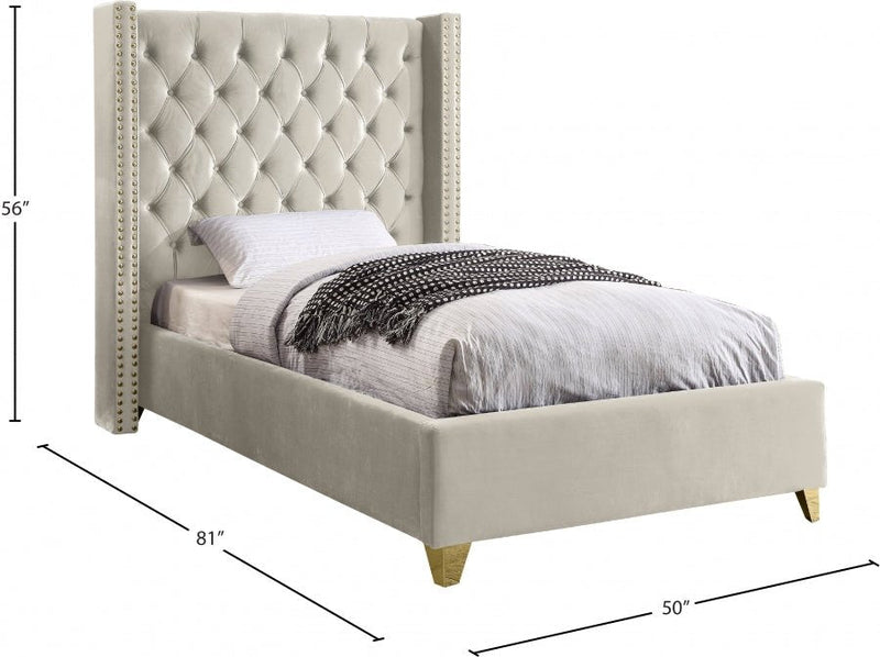 Barolo Velvet Twin Bed Cream - Gate FurnitureTwin Bed