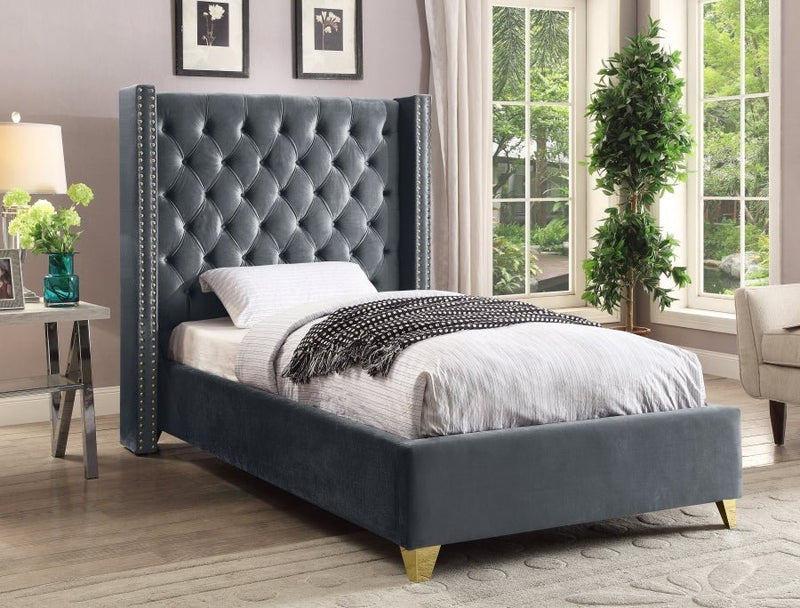 Barolo Velvet Twin Bed Grey - Gate FurnitureTwin Bed