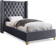 Barolo Velvet Twin Bed Grey - Gate FurnitureTwin Bed