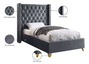 Barolo Velvet Twin Bed Grey - Gate FurnitureTwin Bed