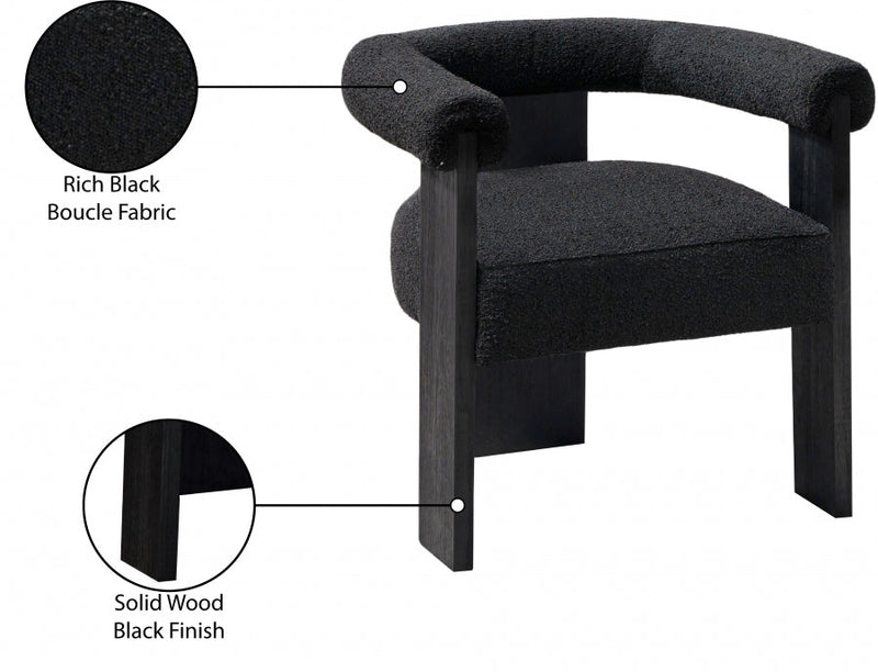 Barrel Boucle Fabric Upholstered Dining Chair in Black - 565Black-C