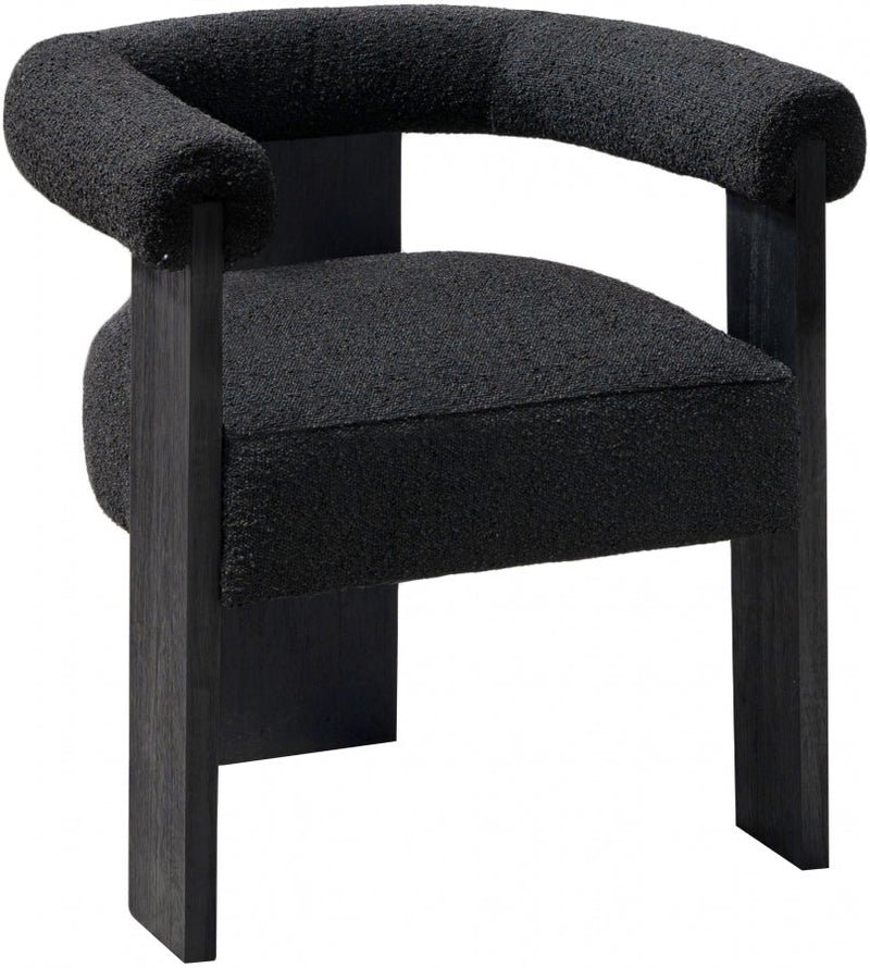 Barrel Boucle Fabric Upholstered Dining Chair in Black - 565Black-C
