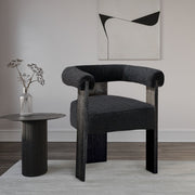 Barrel Boucle Fabric Upholstered Dining Chair in Black - 565Black-C