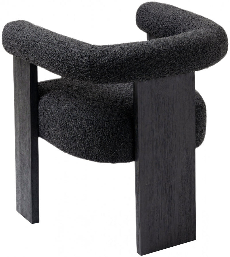 Barrel Boucle Fabric Upholstered Dining Chair in Black - 565Black-C