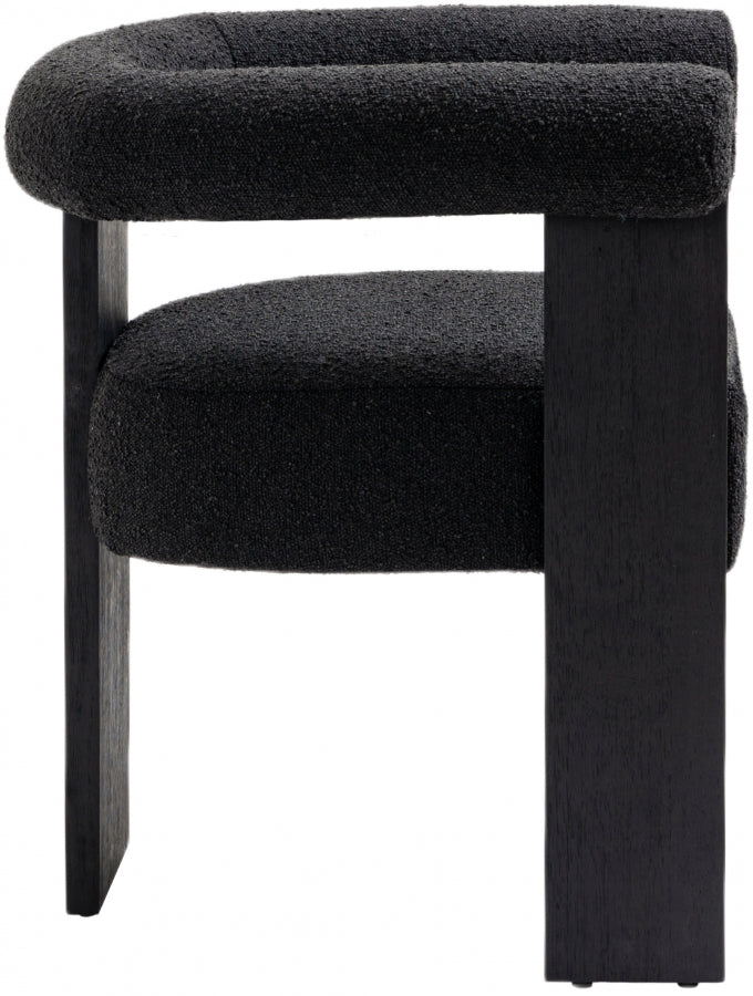Barrel Boucle Fabric Upholstered Dining Chair in Black - 565Black-C