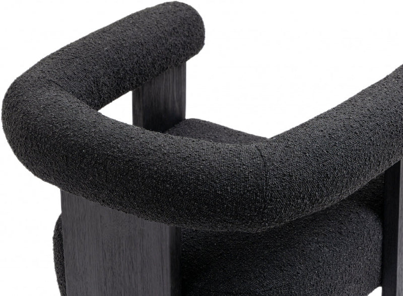 Barrel Boucle Fabric Upholstered Dining Chair in Black - 565Black-C