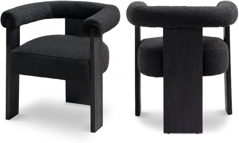 Barrel Boucle Fabric Upholstered Dining Chair in Black - 565Black-C