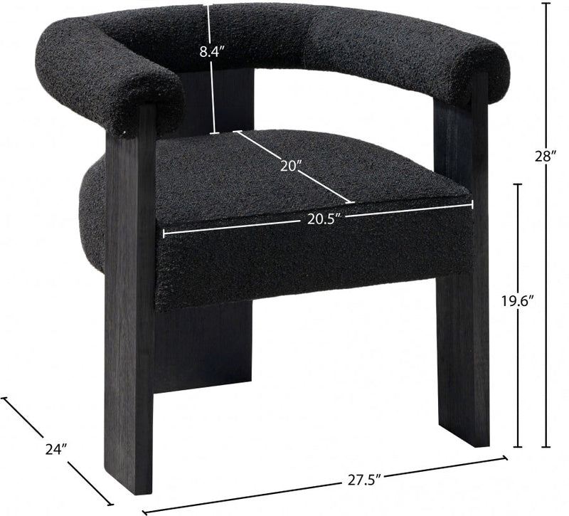 Barrel Boucle Fabric Upholstered Dining Chair in Black - 565Black-C