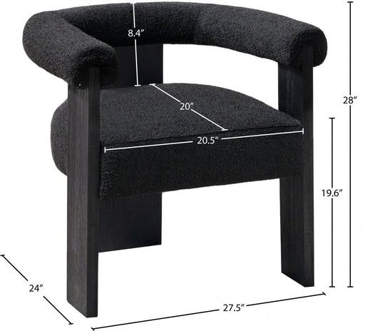 Barrel Boucle Fabric Upholstered Dining Chair in Black - 565Black-C