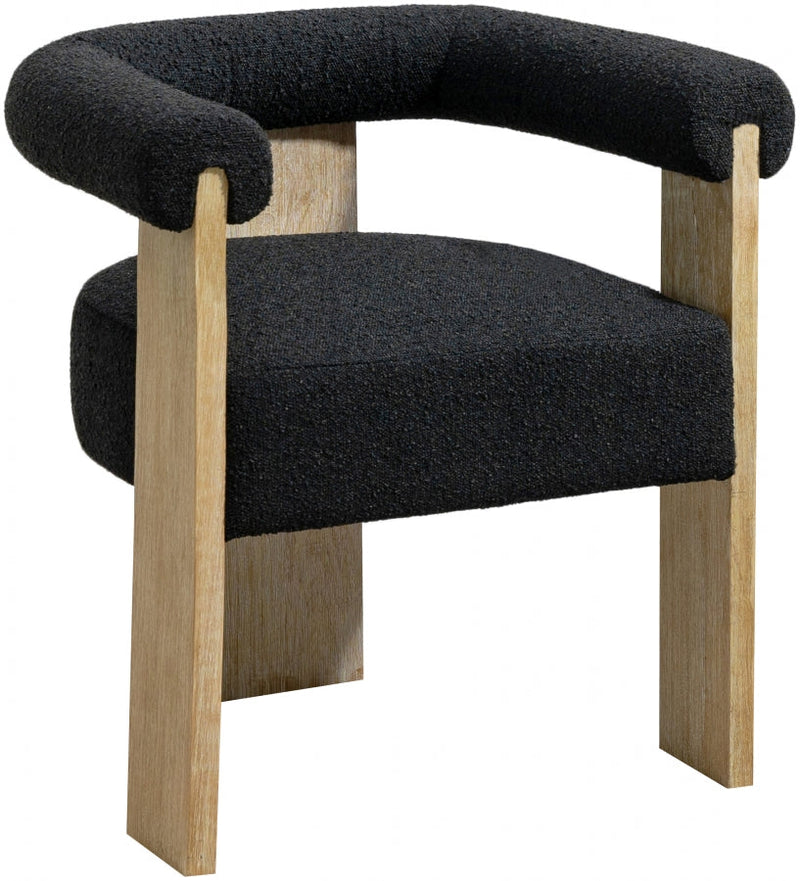 Barrel Boucle Fabric Upholstered Dining Chair in Black - 566Black-C