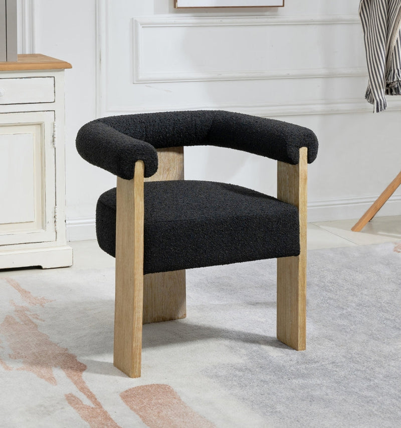 Barrel Boucle Fabric Upholstered Dining Chair in Black - 566Black-C