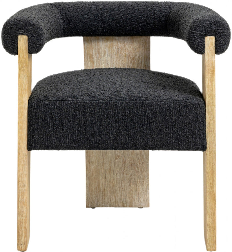 Barrel Boucle Fabric Upholstered Dining Chair in Black - 566Black-C