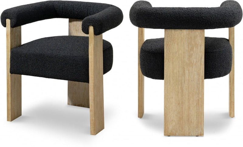 Barrel Boucle Fabric Upholstered Dining Chair in Black - 566Black-C