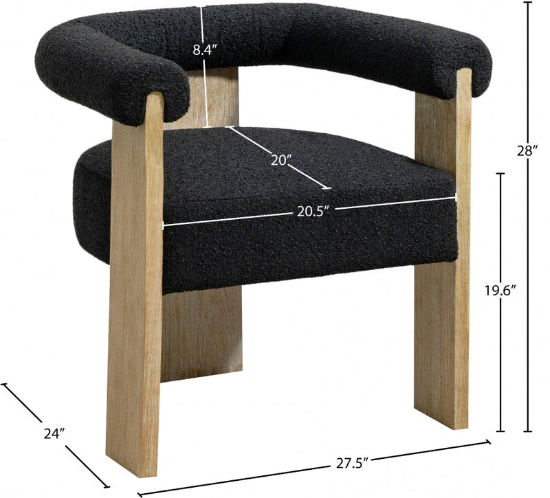 Barrel Boucle Fabric Upholstered Dining Chair in Black - 566Black-C