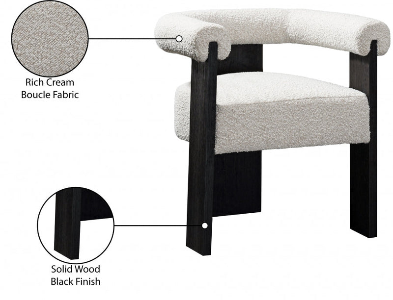 Barrel Boucle Fabric Upholstered Dining Chair in Cream - 565Cream-C