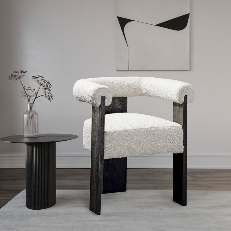 Barrel Boucle Fabric Upholstered Dining Chair in Cream - 565Cream-C