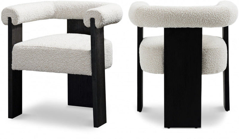 Barrel Boucle Fabric Upholstered Dining Chair in Cream - 565Cream-C