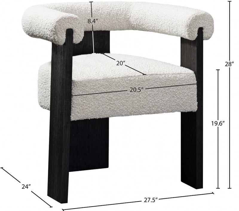 Barrel Boucle Fabric Upholstered Dining Chair in Cream - 565Cream-C