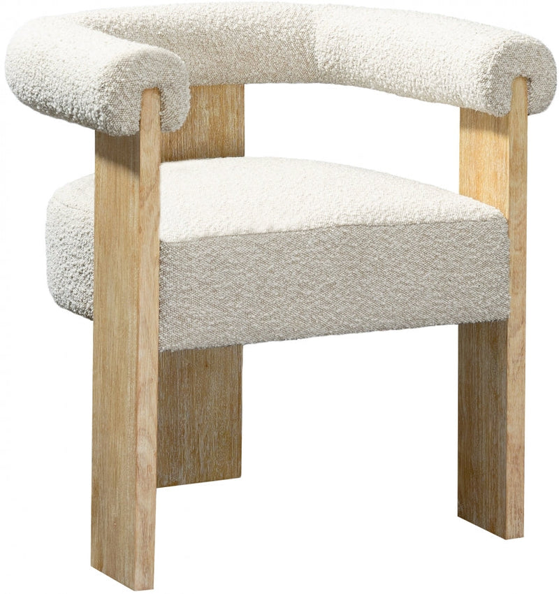 Barrel Boucle Fabric Upholstered Dining Chair in Cream - 566Cream-C