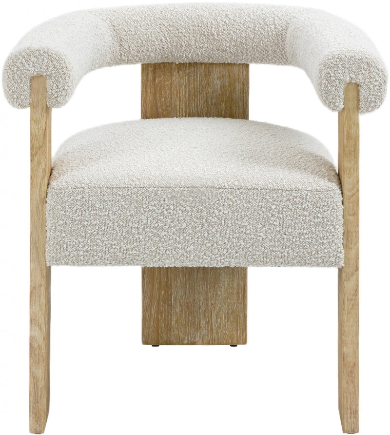 Barrel Boucle Fabric Upholstered Dining Chair in Cream - 566Cream-C