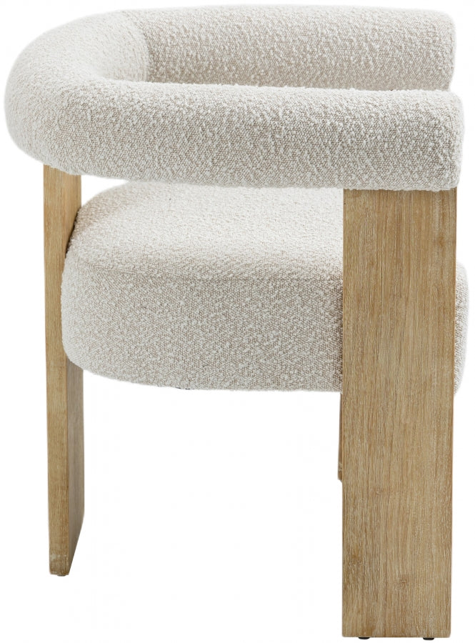 Barrel Boucle Fabric Upholstered Dining Chair in Cream - 566Cream-C