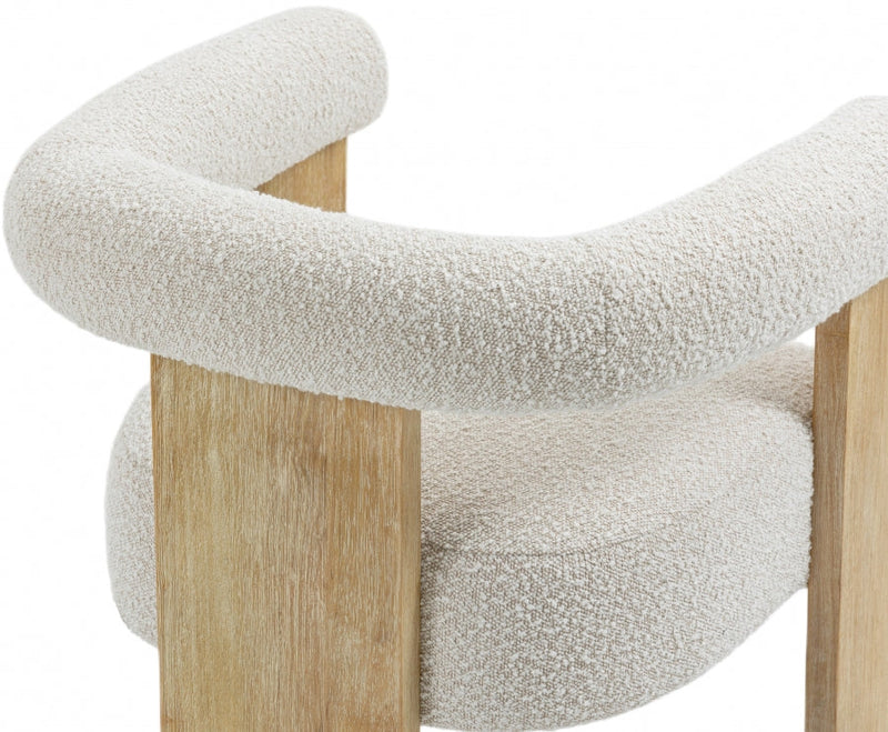Barrel Boucle Fabric Upholstered Dining Chair in Cream - 566Cream-C