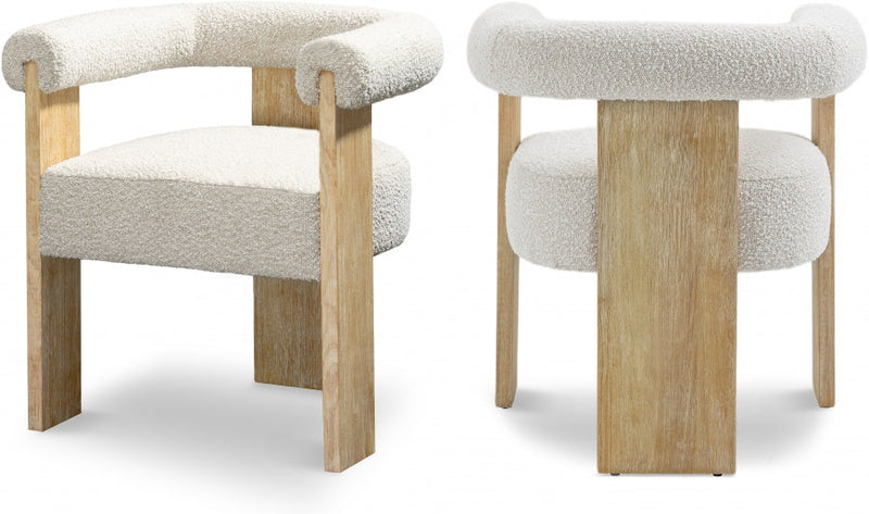 Barrel Boucle Fabric Upholstered Dining Chair in Cream - 566Cream-C