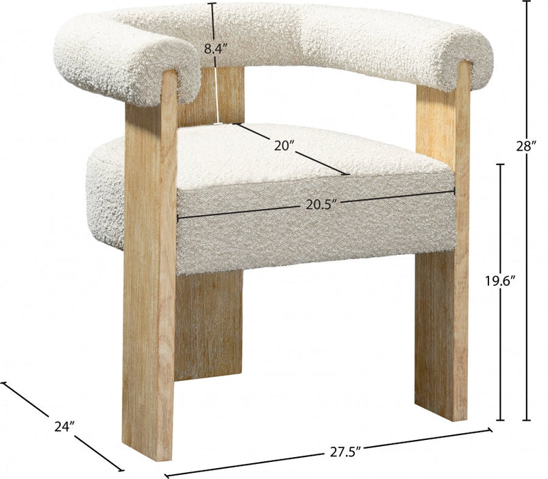 Barrel Boucle Fabric Upholstered Dining Chair in Cream - 566Cream-C