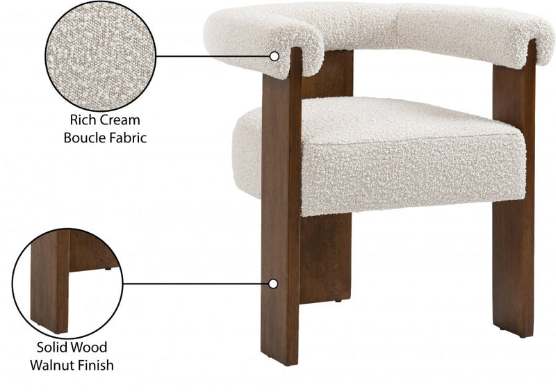 Barrel Cream Boucle Fabric Upholstered Dining Chair in Cream - 562Cream-C