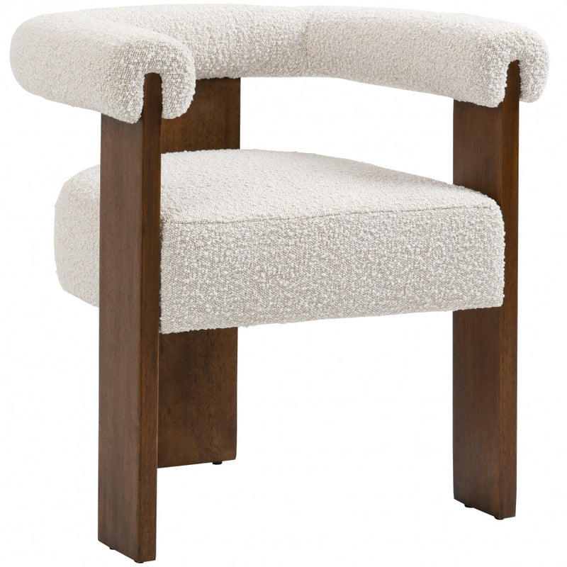 Barrel Cream Boucle Fabric Upholstered Dining Chair in Cream - 562Cream-C