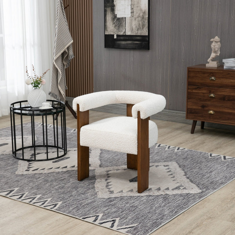 Barrel Cream Boucle Fabric Upholstered Dining Chair in Cream - 562Cream-C