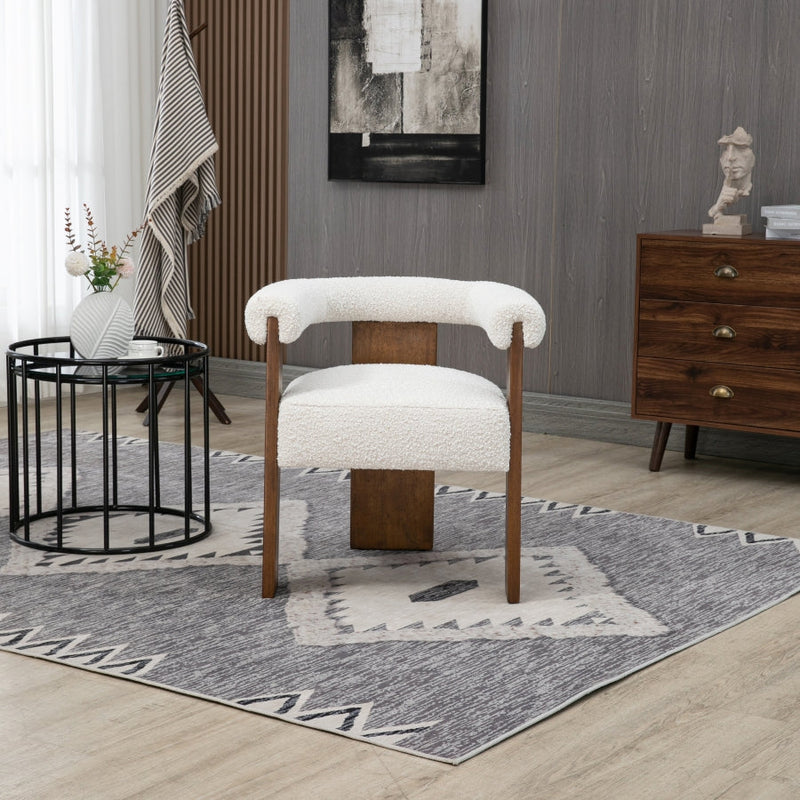 Barrel Cream Boucle Fabric Upholstered Dining Chair in Cream - 562Cream-C
