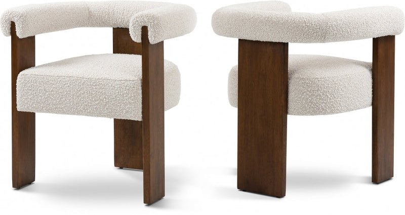 Barrel Cream Boucle Fabric Upholstered Dining Chair in Cream - 562Cream-C