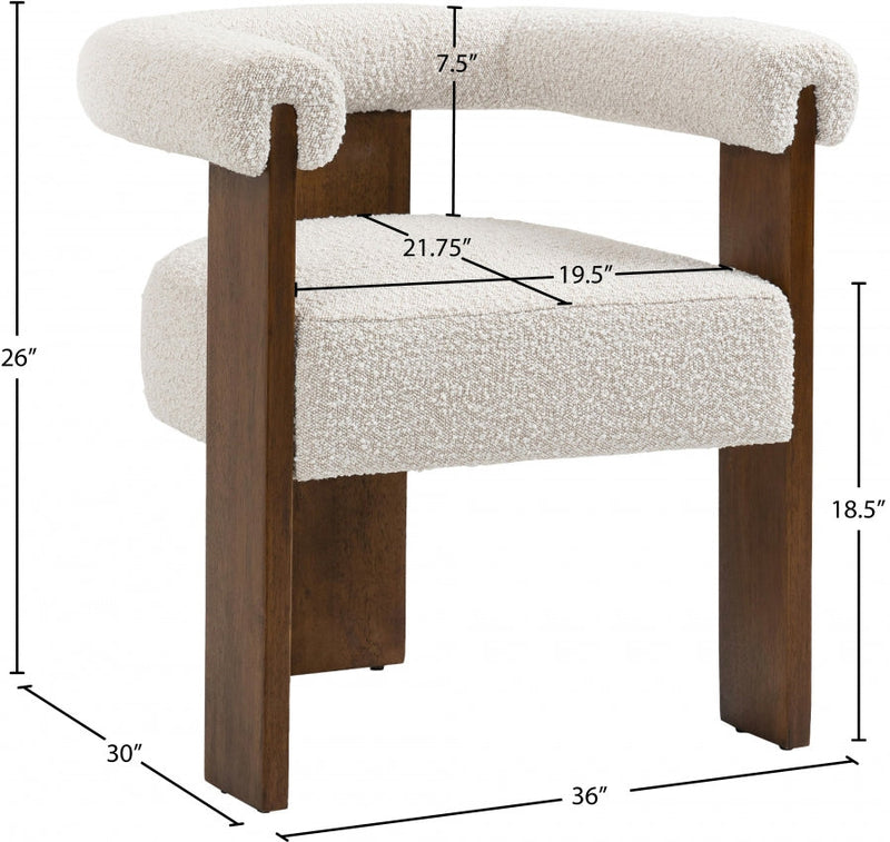 Barrel Cream Boucle Fabric Upholstered Dining Chair in Cream - 562Cream-C