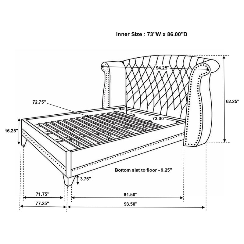 Barzini Upholstered California King Wingback Bed Black - 300643KW