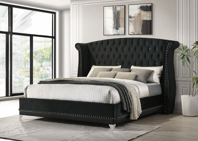 Barzini Upholstered Eastern King Wingback Bed Black - 300643KE